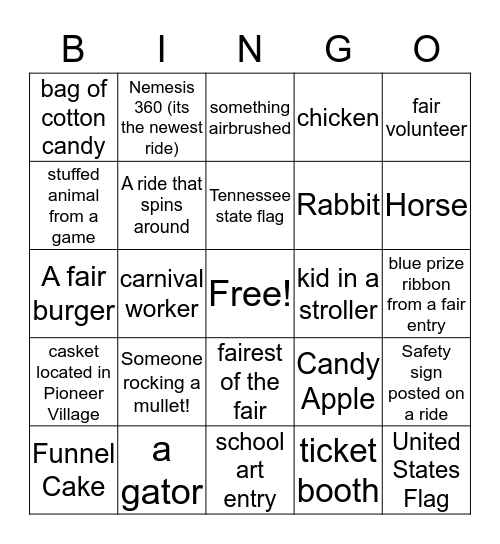 Ben Lomand Fair Bingo 2015 Bingo Card