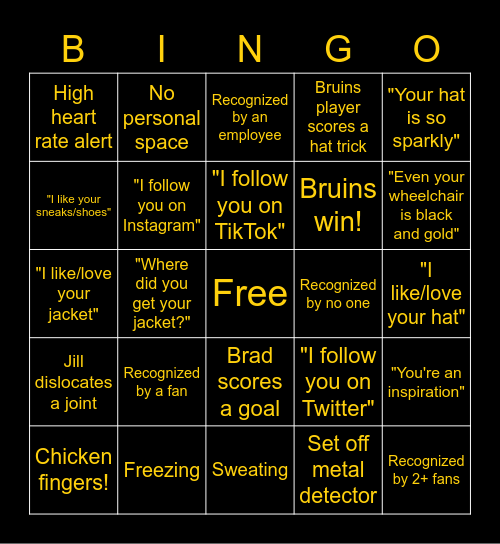 Just Jill Things™: Bruins Game Edition Bingo Card