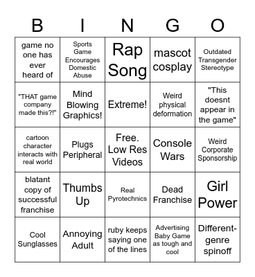 Old Videogame Commercials Bingo Card
