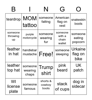 Biker Bingo Card