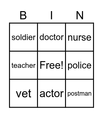 Occupations Bingo Card