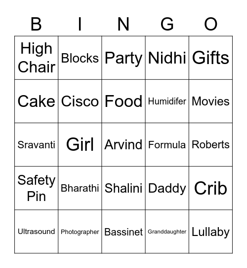 Shailja Bingo Card