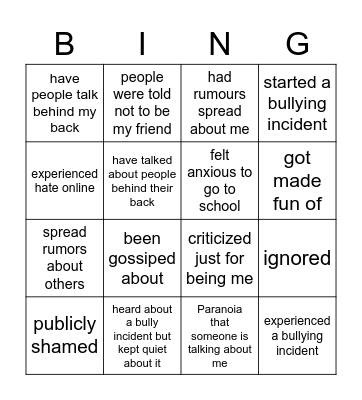 Bully Bingo Card