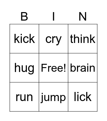 MY BODY WORKS Bingo Card