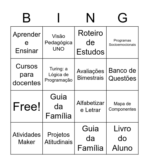 Onde Está? UNO Anos Inciais Bingo Card