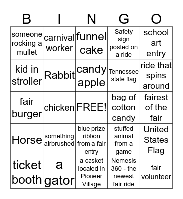 Ben Lomand Fair Bingo 2015  Bingo Card