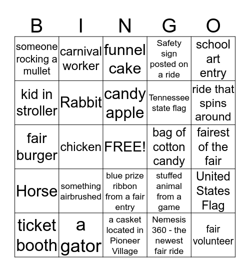 Ben Lomand Fair Bingo 2015  Bingo Card