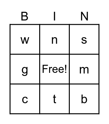 Letter Sounds Bingo Card