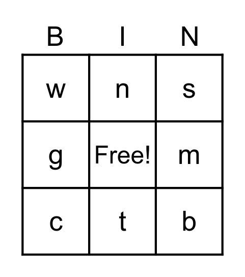 Letter Sounds Bingo Card
