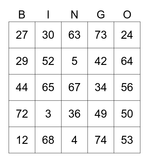 Frosty's Bingo Card (Round 1) Bingo Card