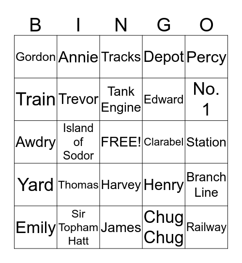 B O O K  B I N G O !  Thomas the Tank Engine Bingo Card