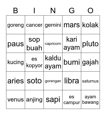 Rasya Bingo Card