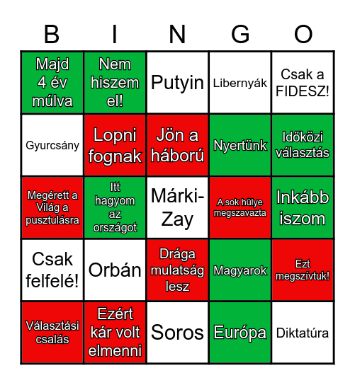 Választás 2022 Magyarország Bingo Card