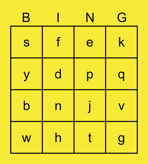 Alphabet Bingo Card