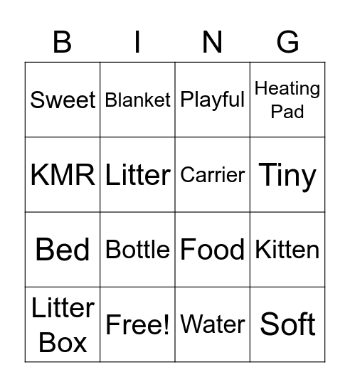 Kitten Shower Bingo Card