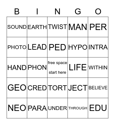 VOCAB. BASE WORDS 1 Bingo Card