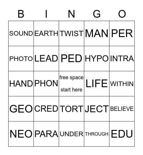 VOCAB. BASE WORDS 1 Bingo Card