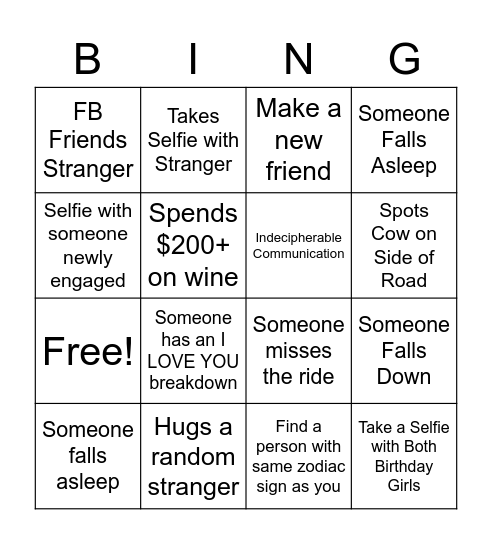 S+L Birthday Bingo Card