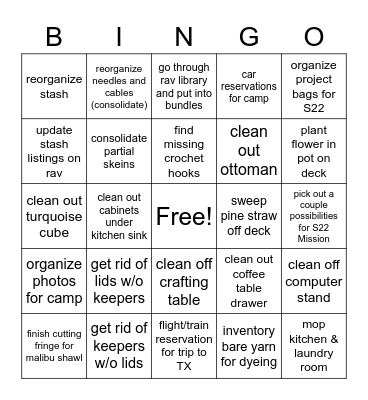 Spring Cleaning & Organizing Bingo Card