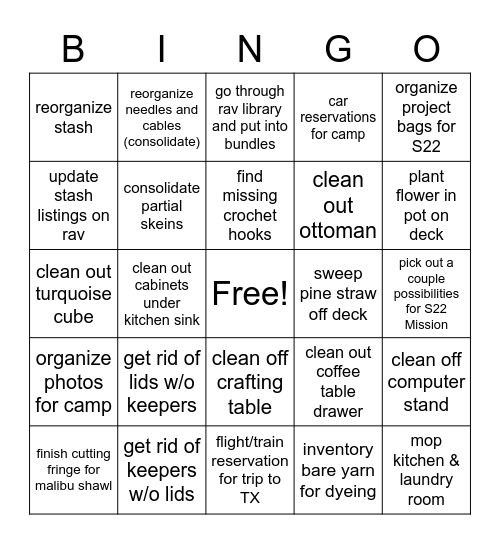 Spring Cleaning & Organizing Bingo Card