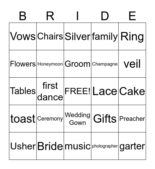 Bridal Shower Bingo  Bingo Card