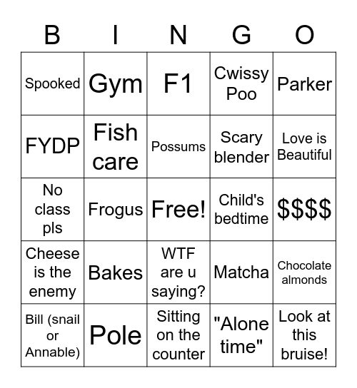 Madison Bingo Card