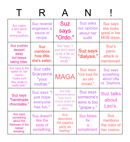 MAKE TRAN'S SHOWER GREAT AGAIN!! Bingo Card