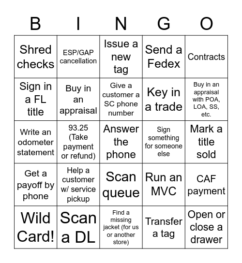 BOA Bingo Name:________Date:________ Bingo Card