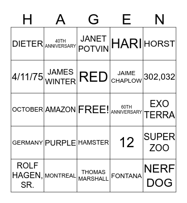 40TH ANNIVERSARY BINGO Card