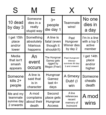 Smexy's Dub! Bingo Card