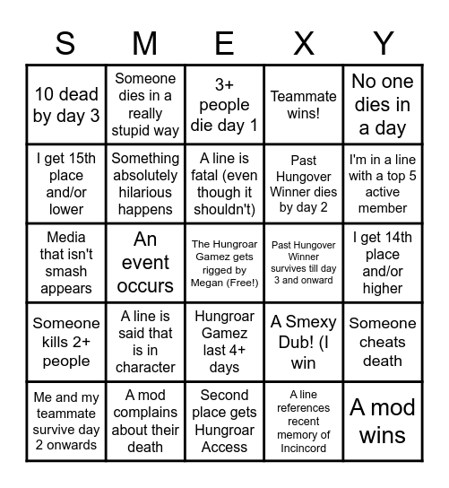 Smexy's Dub! Bingo Card