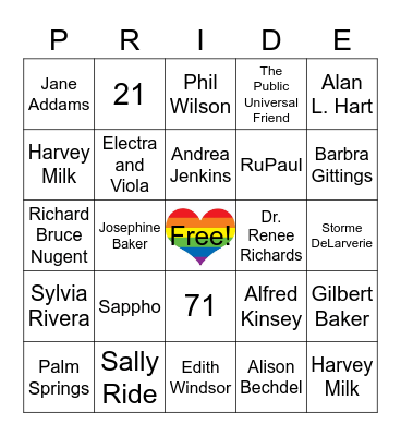 Pride Month Bingo - LGBTQ+ Icons Bingo Card