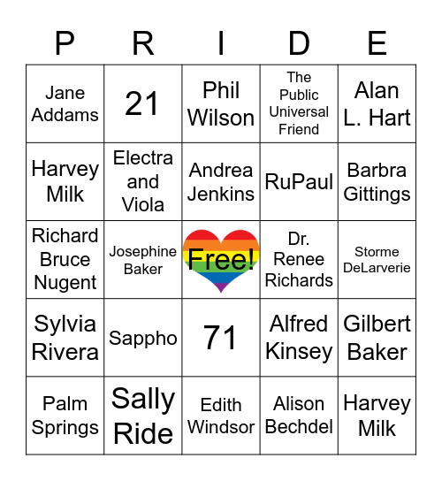 Pride Month Bingo - LGBTQ+ Icons Bingo Card