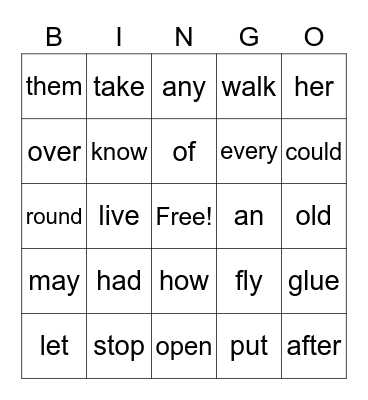 Level1 Reading Buddies Bingo Card