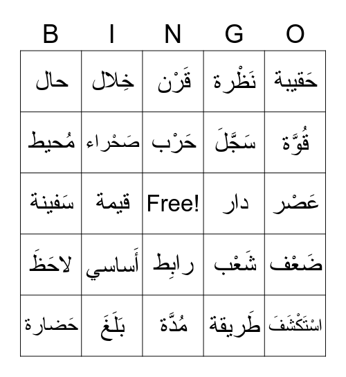Vocabulary Chapter 7 Bingo Card
