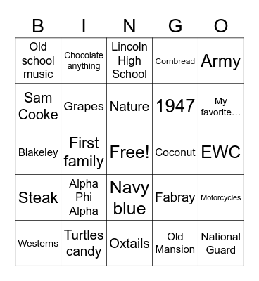 Earl’s Birthday Bingo Card