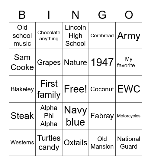 Earl’s Birthday Bingo Card