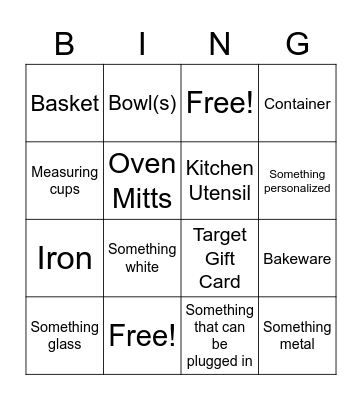 Bridal Shower Gift Bingo Card