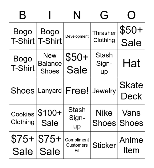 Zumiez Bingo Card