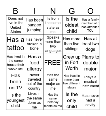 Getting To Know You Bingo Card