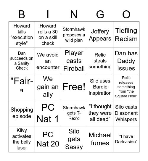 Kilvy Bingo Card