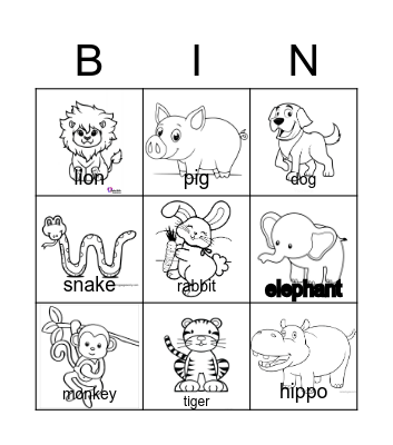 Animals bingo Card