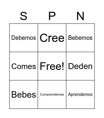 COMMON -ER VERBS Bingo Card