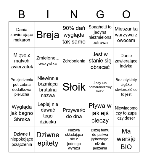 Dania w słoiczkach dla dzieci Bingo Card