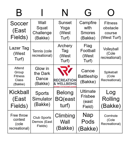 UW-Madison Campus Recreation Bingo Card