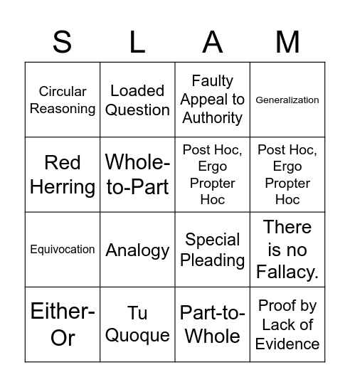 Week 12 - Fallacy Board Slam Bingo Card