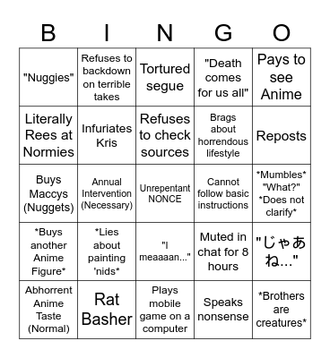 Luke Bingo Card