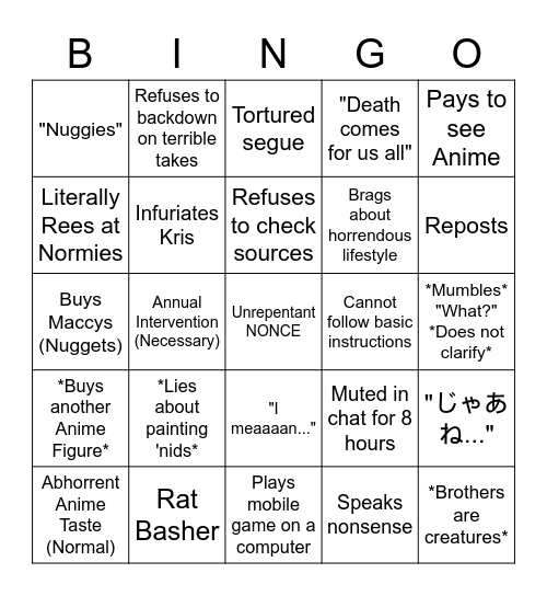 Luke Bingo Card