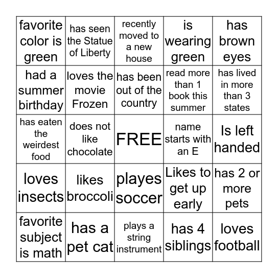 GET TO KNOW YOU Bingo Card