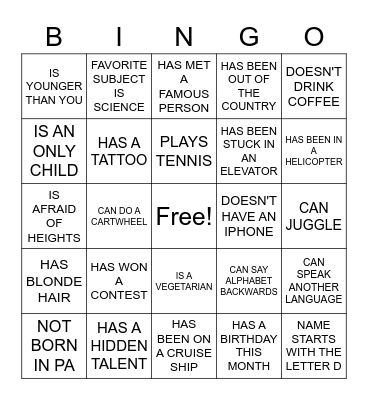 HUMAN SCAVENGER HUNT Bingo Card